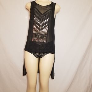 Black chiffon see-through Tunic